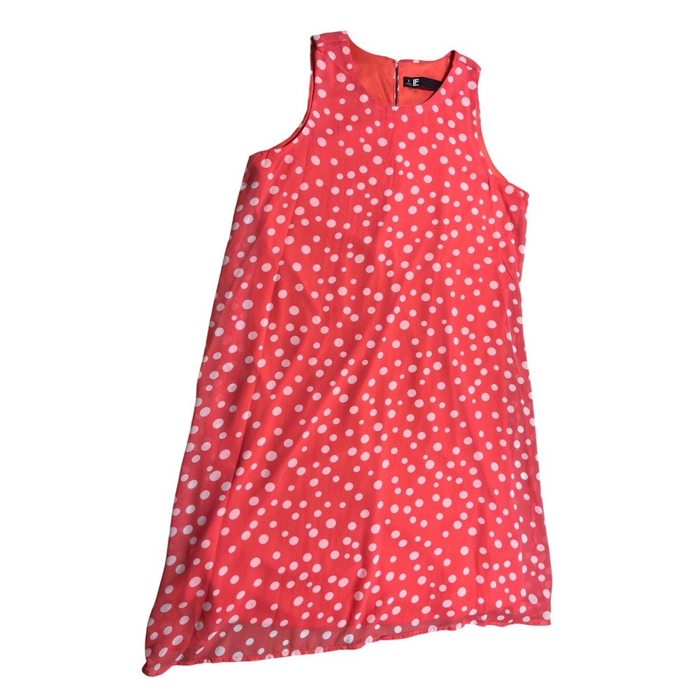 J Ferrar Coral Pink Polka Dot Shift Dress Size 8 Sleeveless Vacation Dress